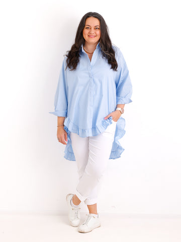 XXL Rüschen-Bluse ALENE.S  – 100 % Baumwolle – Long-Style – Gr. 42-50
