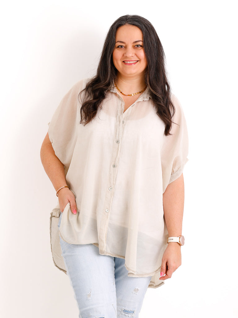 Oversize Baumwoll-Bluse FARINA.S – Semi-transparent  – Gr. 40-50