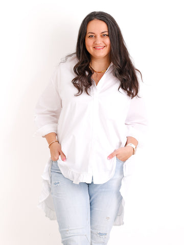 XXL Rüschen-Bluse ALENE.S  – 100 % Baumwolle – Long-Style – Gr. 42-50