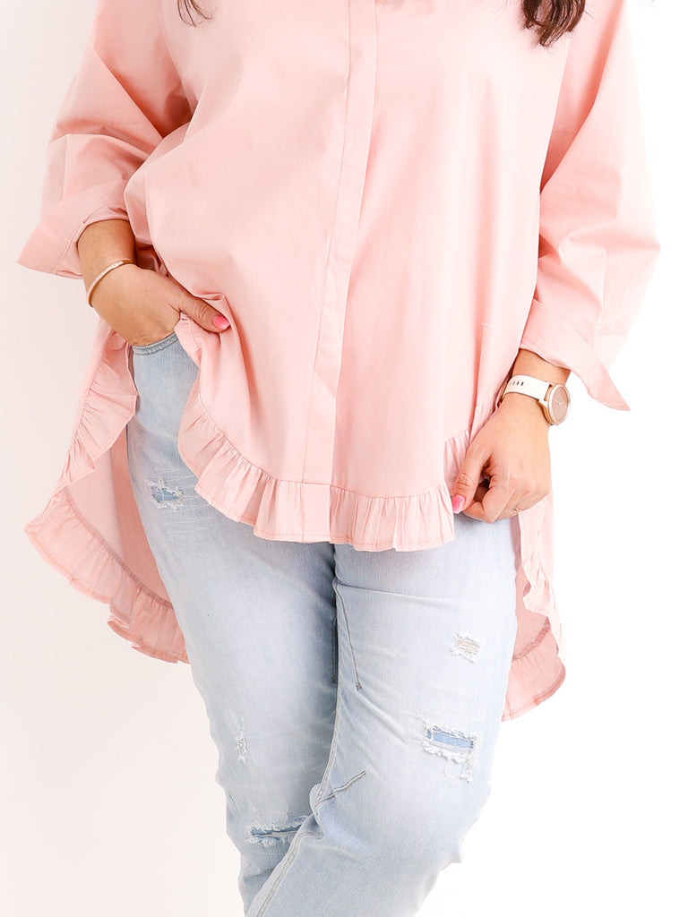 XXL Rüschen-Bluse ALENE.S  – 100 % Baumwolle – Long-Style – Gr. 42-50