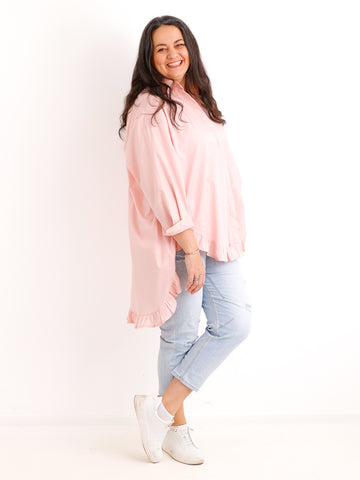 XXL Rüschen-Bluse ALENE.S  – 100 % Baumwolle – Long-Style – Gr. 42-50