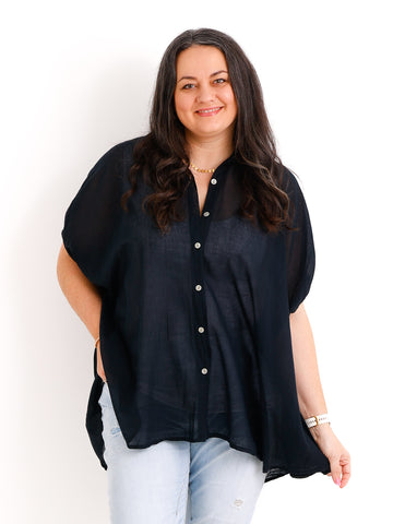 Oversize Baumwoll-Bluse FARINA.S – Semi-transparent  – Gr. 40-50