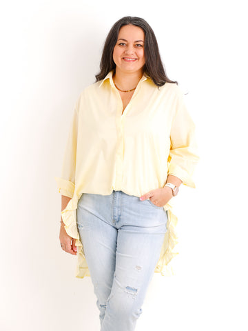 XXL Rüschen-Bluse ALENE.S  – 100 % Baumwolle – Long-Style – Gr. 42-50