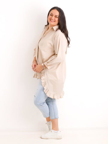 XXL Rüschen-Bluse ALENE.S  – 100 % Baumwolle – Long-Style – Gr. 42-50