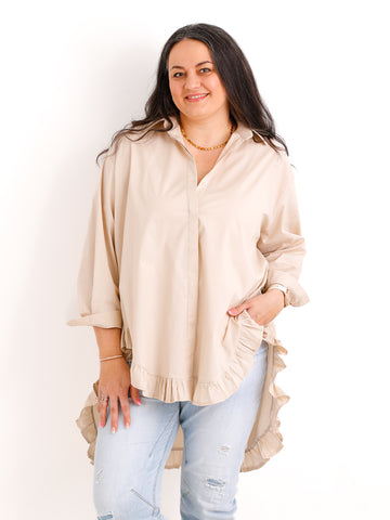 XXL Rüschen-Bluse ALENE.S  – 100 % Baumwolle – Long-Style – Gr. 42-50