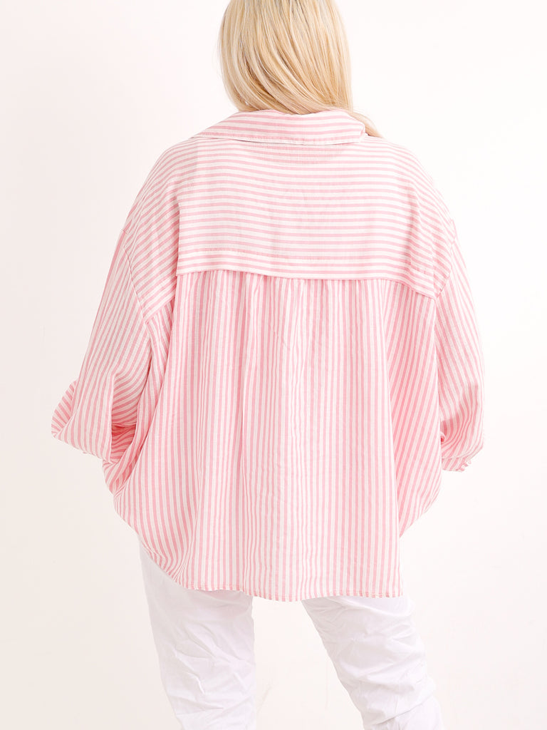 Oversize-Streifenbluse ELOSIE.S – Fließende Rücken-Falten – 100 % Baumwolle – Gr. 38-50