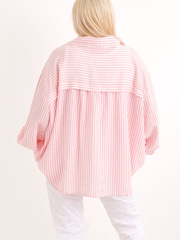 Oversize-Streifenbluse ELOSIE.S – Fließende Rücken-Falten – 100 % Baumwolle – Gr. 38-50