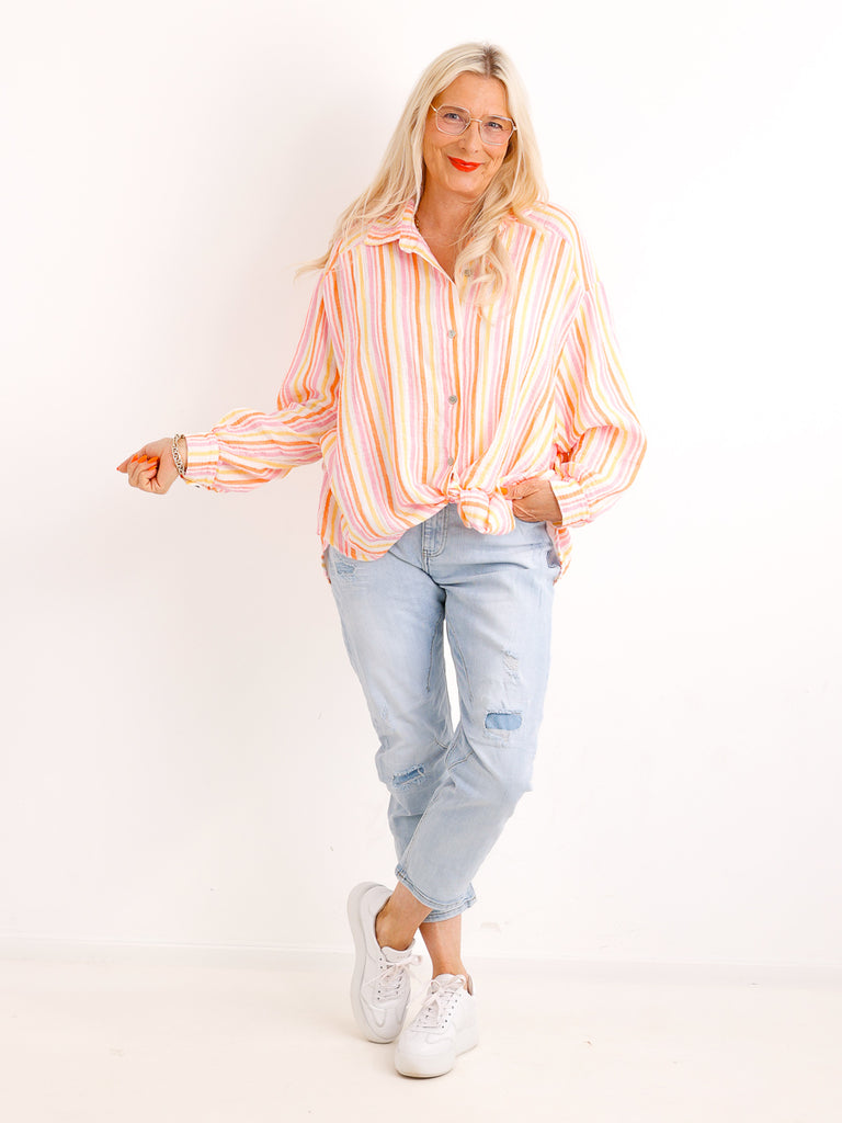 Oversize Musselin-Bluse TONIA.S– Gestreift – 100 % Baumwolle – Gr. 38-48