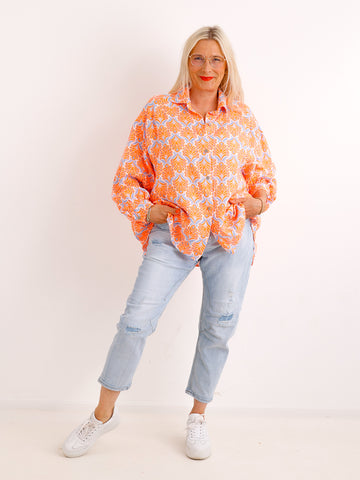 Oversize Musselin-Bluse LORETTA.S – orange – 100 % Baumwolle – Gr. 38-48