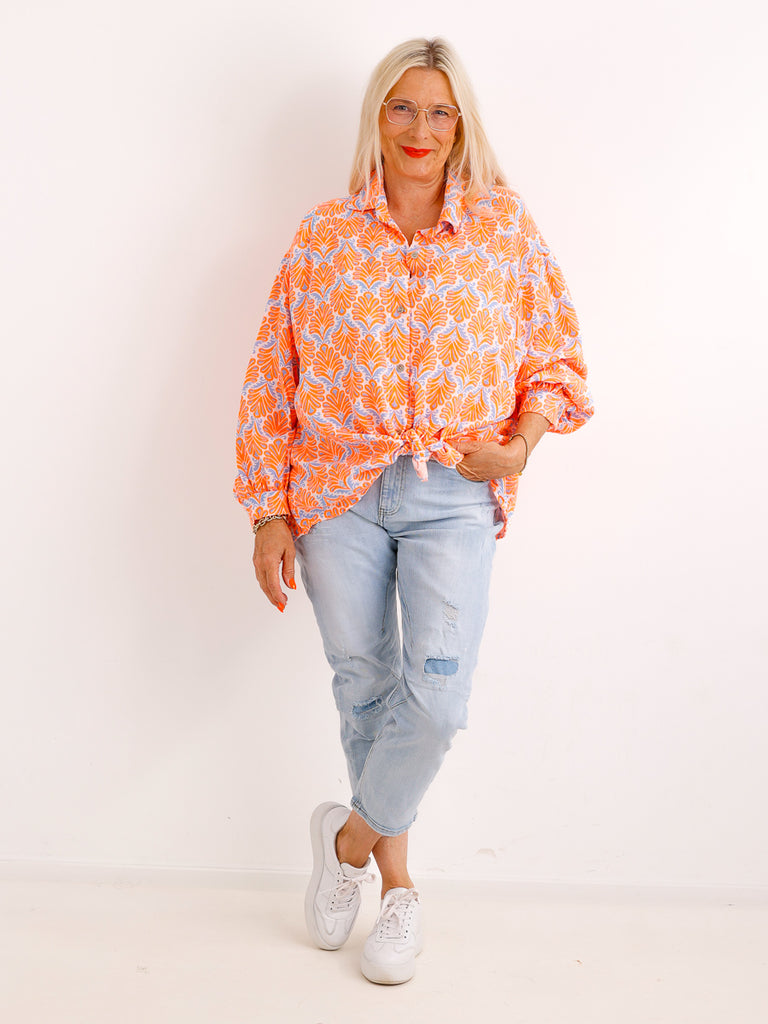 Oversize Musselin-Bluse LORETTA.S – orange – 100 % Baumwolle – Gr. 38-48