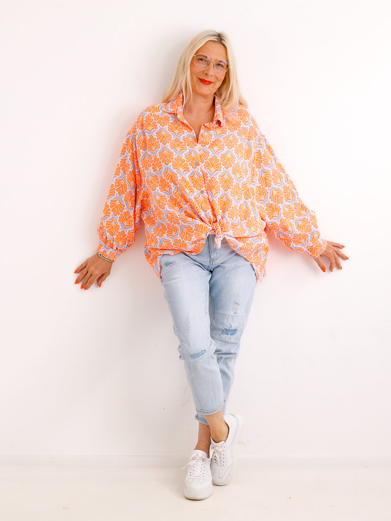 Oversize Musselin-Bluse LORETTA.S – orange – 100 % Baumwolle – Gr. 38-48