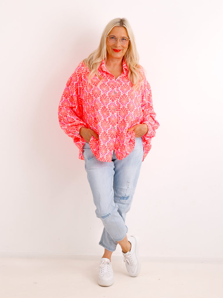 Oversize Musselin-Bluse LORETTA.S – koralle – 100 % Baumwolle – Gr. 38-48
