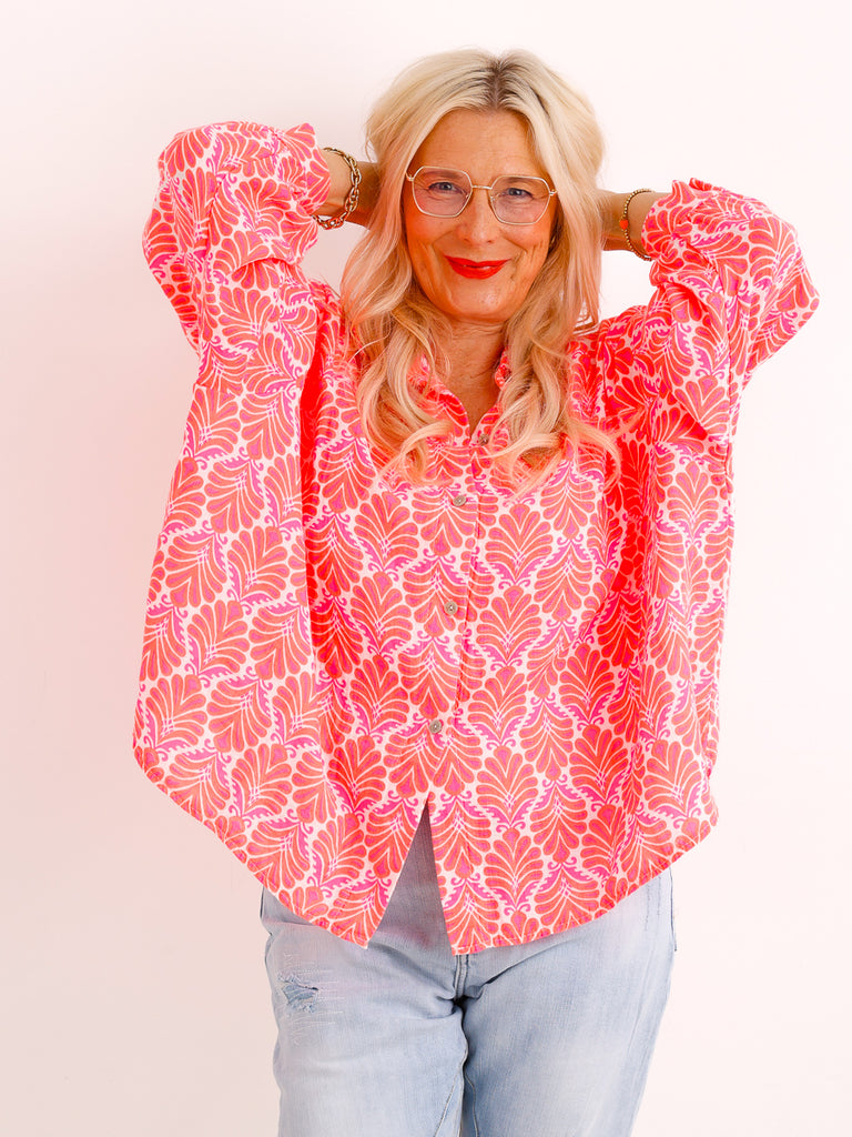 Oversize Musselin-Bluse LORETTA.S – koralle – 100 % Baumwolle – Gr. 38-48