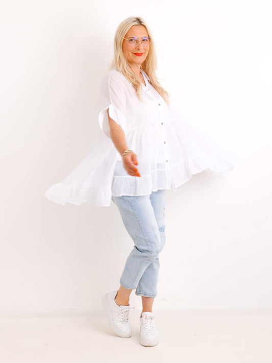 Luftige Baumwoll-Tunika KIMBERLY.S – Volants – Oversize – Gr. 38-50