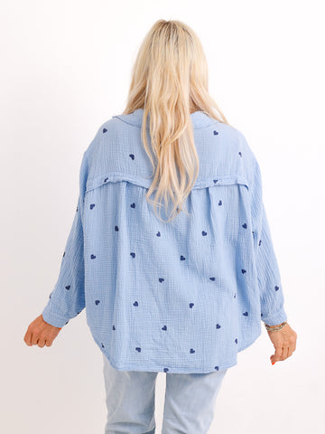 Oversize Musselin-Bluse EMMA.S– Herzchen-Print – 100 % Baumwolle – Gr. 38-48