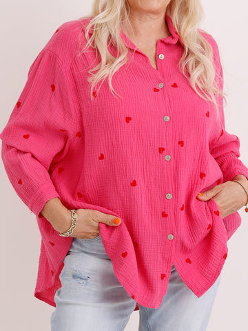 Oversize Musselin-Bluse EMMA.S– Herzchen-Print – 100 % Baumwolle – Gr. 38-48