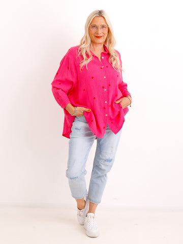 Oversize Musselin-Bluse EMMA.S– Herzchen-Print – 100 % Baumwolle – Gr. 38-48