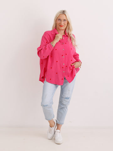 Oversize Musselin-Bluse EMMA.S– Herzchen-Print – 100 % Baumwolle – Gr. 38-48