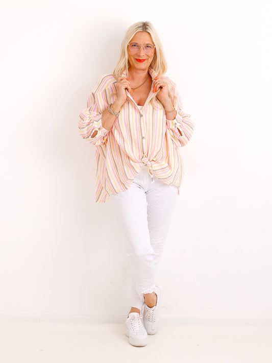Oversize Musselin-Bluse BRITNEY.S – Gestreift – 100 % Baumwolle – Gr. 38-48