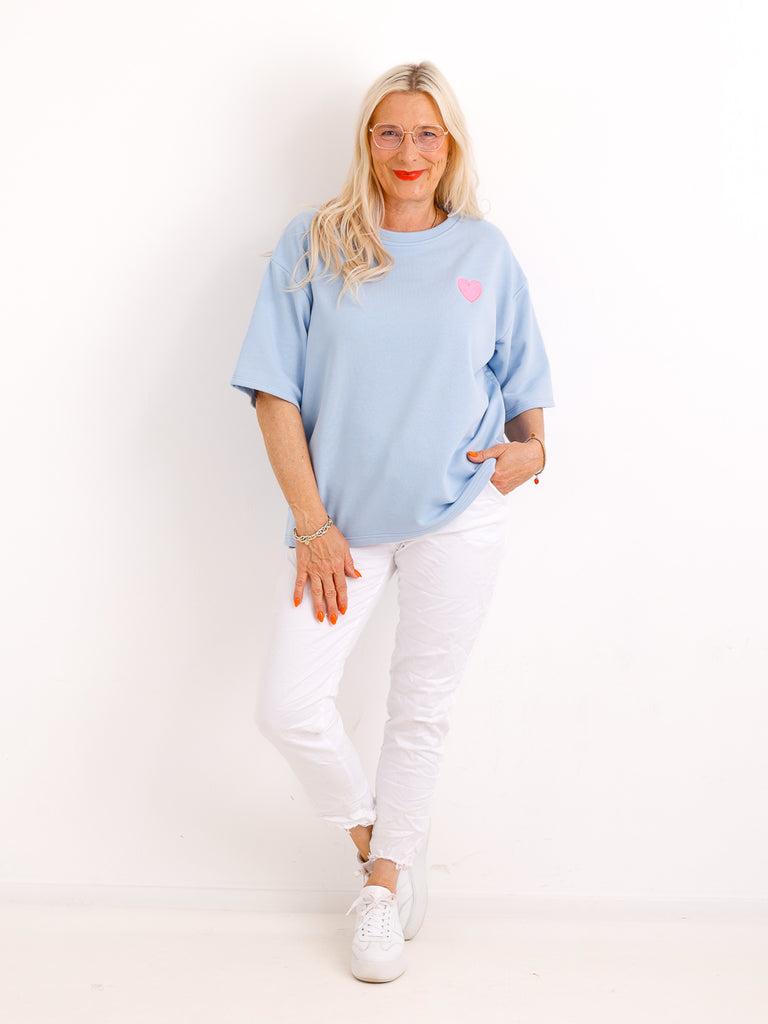 Oversize Kurzarm-Sweater DOLLY.S – Herz-Patch – Soft-Haptik – Gr. 38-42