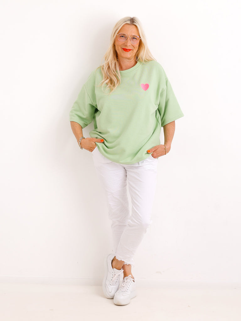 Oversize Kurzarm-Sweater DOLLY.S – Herz-Patch – Soft-Haptik – Gr. 38-42