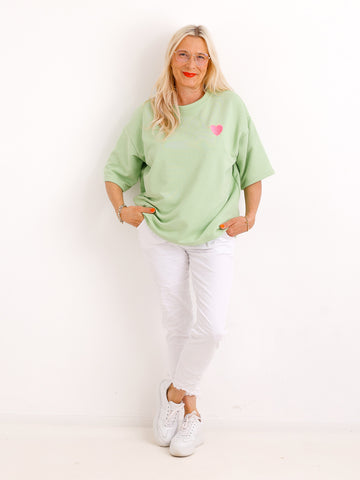 Oversize Kurzarm-Sweater DOLLY.S – Herz-Patch – Soft-Haptik – Gr. 38-42