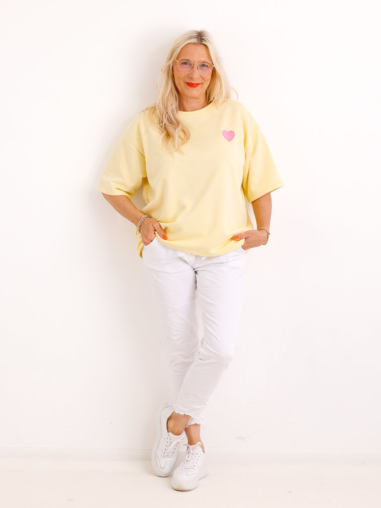 Oversize Kurzarm-Sweater DOLLY.S – Herz-Patch – Soft-Haptik – Gr. 38-42