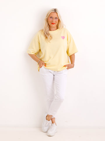 Oversize Kurzarm-Sweater DOLLY.S – Herz-Patch – Soft-Haptik – Gr. 38-42