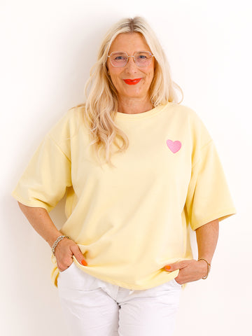 Oversize Kurzarm-Sweater DOLLY.S – Herz-Patch – Soft-Haptik – Gr. 38-42