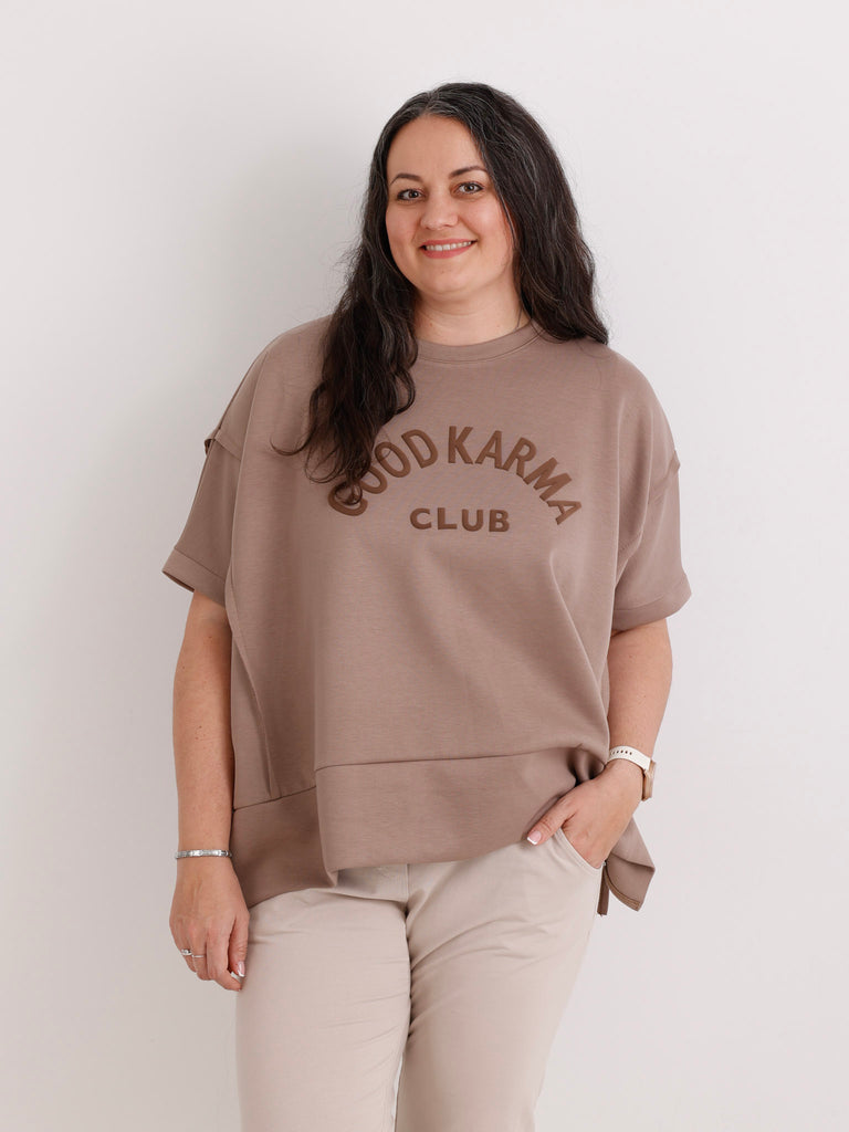 XXL Viskose-Sweatshirt DION.S – Good Karma Wording – Gr. 38-52