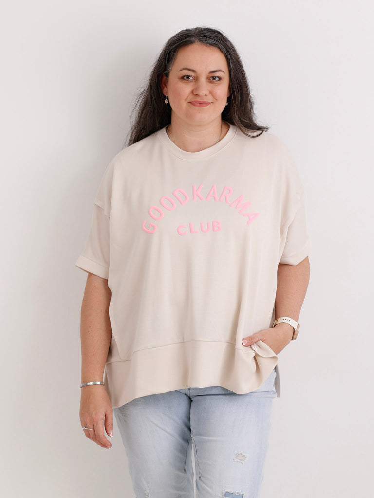 XXL Viskose-Sweatshirt DION.S – Good Karma Wording – Gr. 38-52