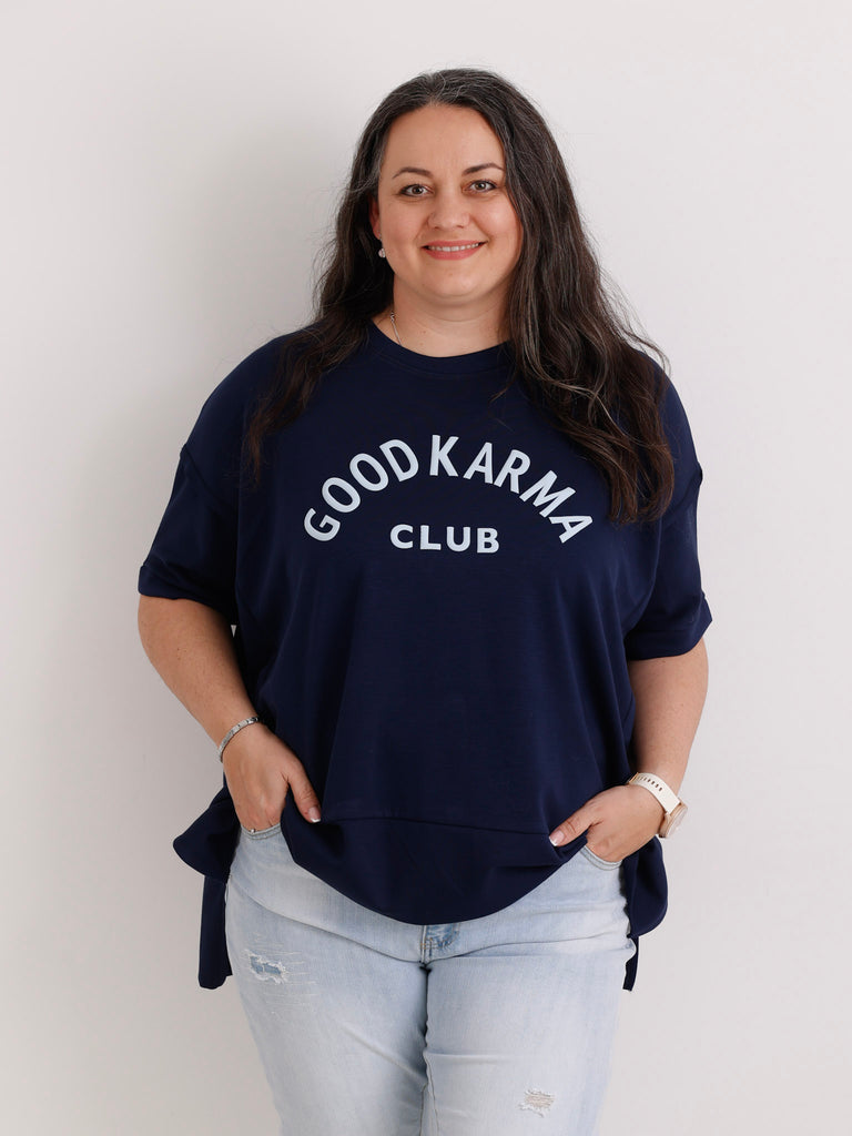 XXL Viskose-Sweatshirt DION.S – Good Karma Wording – Gr. 38-52
