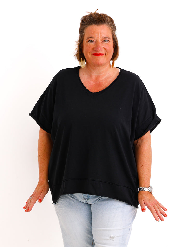 Oversize V-Neck T-Shirt JANICE.S – Premium Baumwolle – Rollsaum – Gr. 38-48