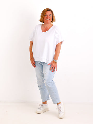 Oversize V-Neck T-Shirt JANICE.S – Premium Baumwolle – Rollsaum – Gr. 38-44
