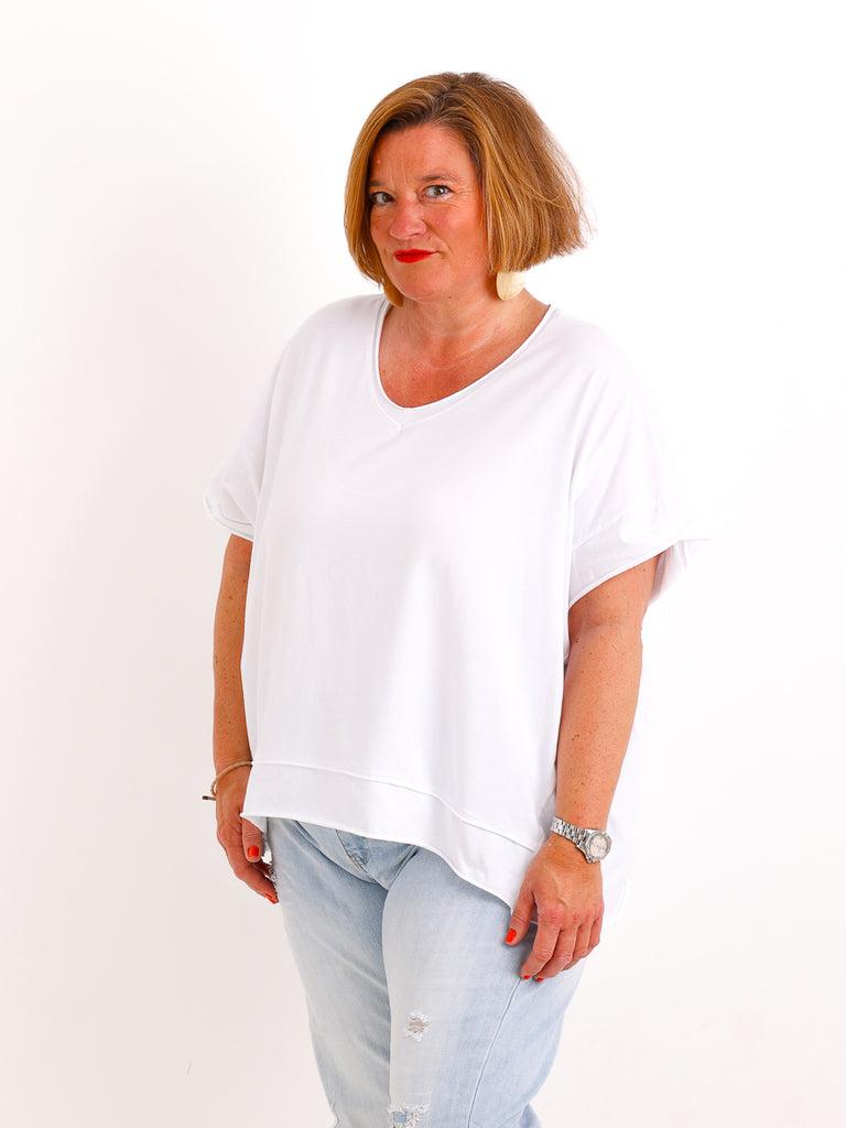 Oversize V-Neck T-Shirt JANICE.S – Premium Baumwolle – Rollsaum – Gr. 38-44