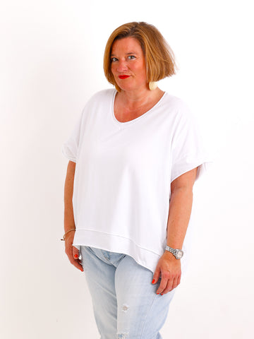 Oversize V-Neck T-Shirt JANICE.S – Premium Baumwolle – Rollsaum – Gr. 38-44