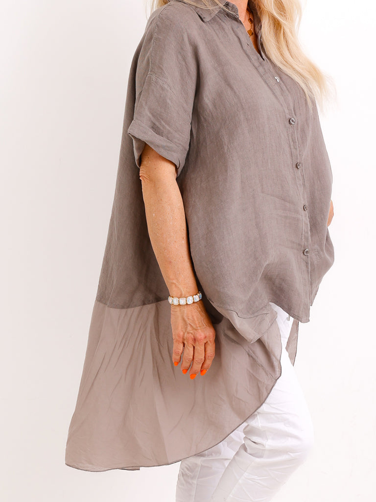 Oversize Leinen-Tunikabluse FAITH.S – Mit fließendem Saum – Gr. 38-50