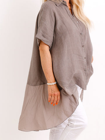 Oversize Leinen-Tunikabluse FAITH.S – Mit fließendem Saum – Gr. 38-50