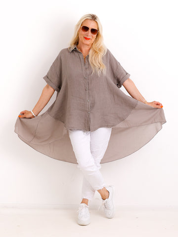 Oversize Leinen-Tunikabluse FAITH.S – Mit fließendem Saum – Gr. 38-50