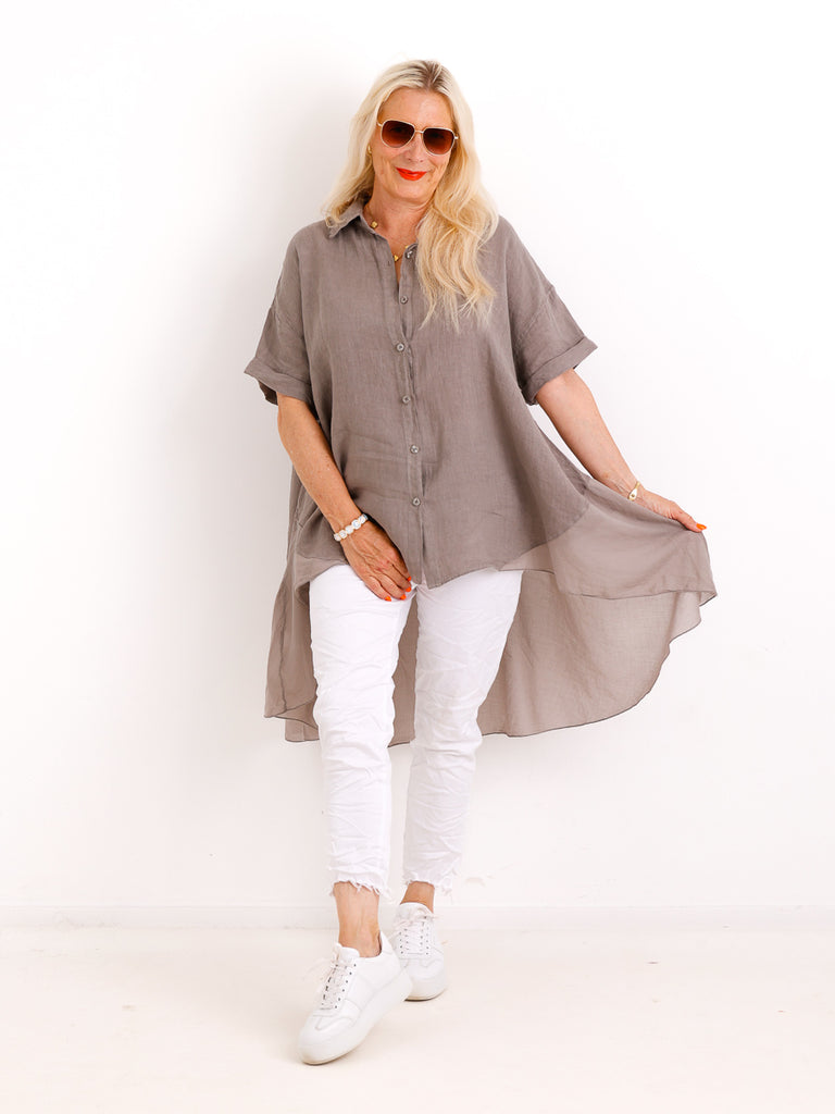 Oversize Leinen-Tunikabluse FAITH.S – Mit fließendem Saum – Gr. 38-50