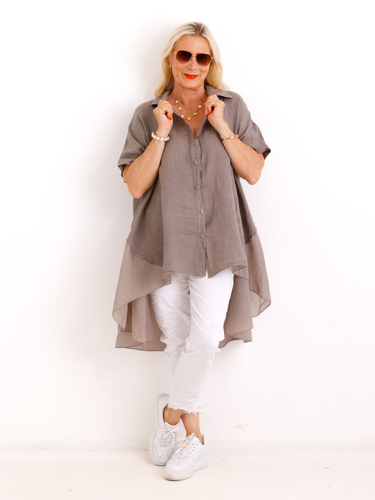 Oversize Leinen-Tunikabluse FAITH.S – Mit fließendem Saum – Gr. 38-50