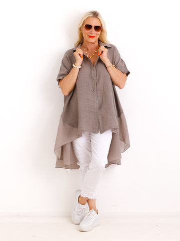 Oversize Leinen-Tunikabluse FAITH.S – Mit fließendem Saum – Gr. 38-50