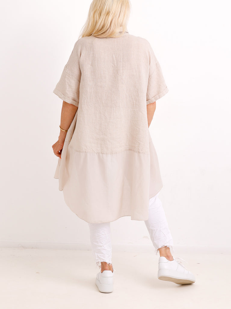 Oversize Leinen-Tunikabluse FAITH.S – Mit fließendem Saum – Gr. 38-50
