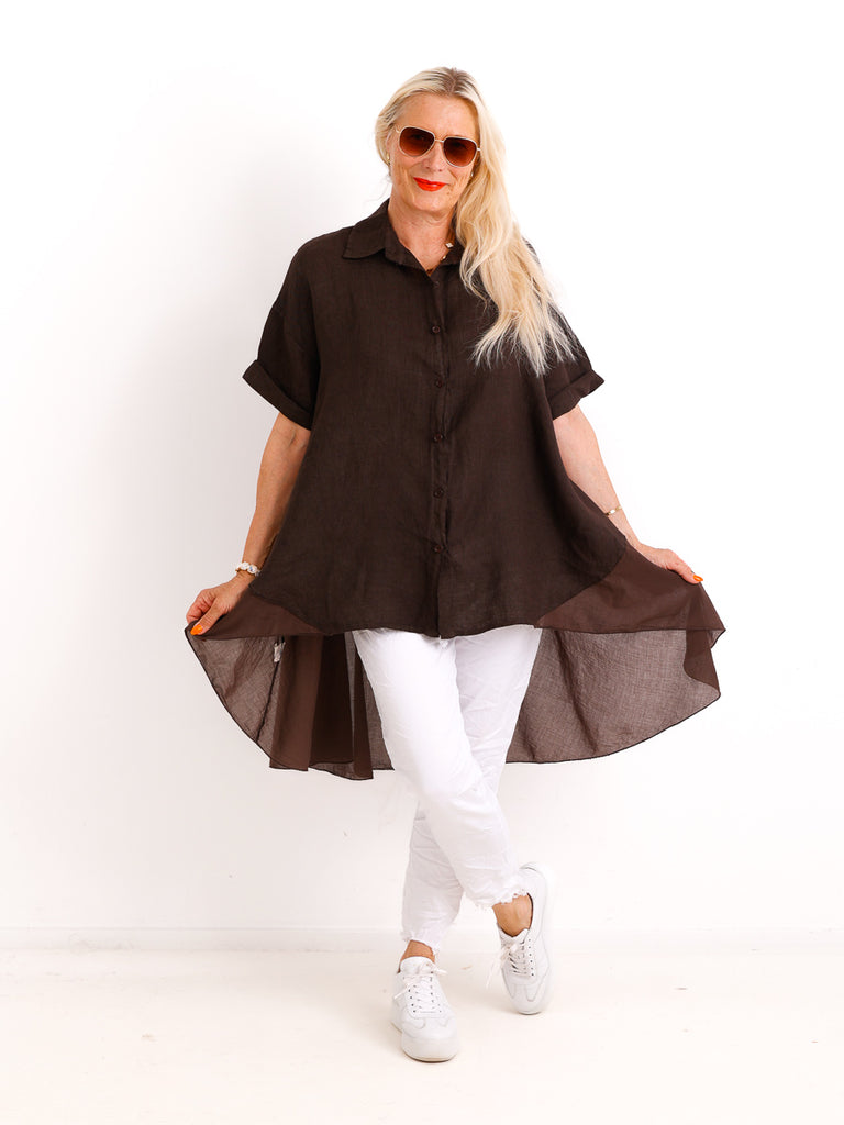 Oversize Leinen-Tunikabluse FAITH.S – Mit fließendem Saum – Gr. 38-50