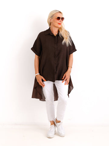 Oversize Leinen-Tunikabluse FAITH.S – Mit fließendem Saum – Gr. 38-50
