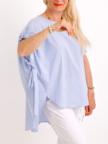 Oversize Streifenbluse GLENN.S – Modische Ärmelschleifen – Pure Baumwolle – Gr. 38-48
