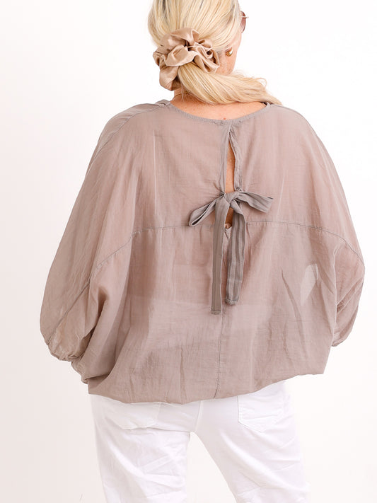 Oversize-Baumwollbluse EVE.S – Charmante Rückenschleife – Gr. 38-48