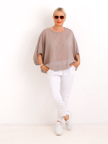 Oversize-Baumwollbluse EVE.S – Charmante Rückenschleife – Gr. 38-48