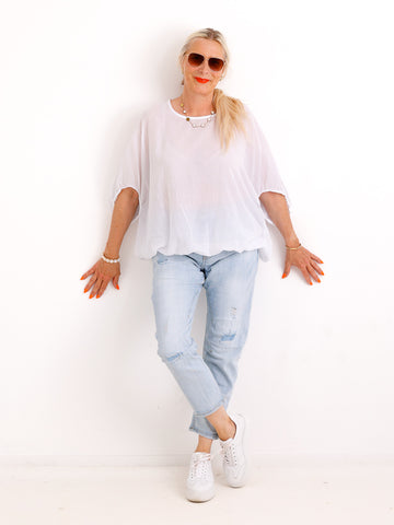Oversize-Baumwollbluse EVE.S – Charmante Rückenschleife – Gr. 38-48