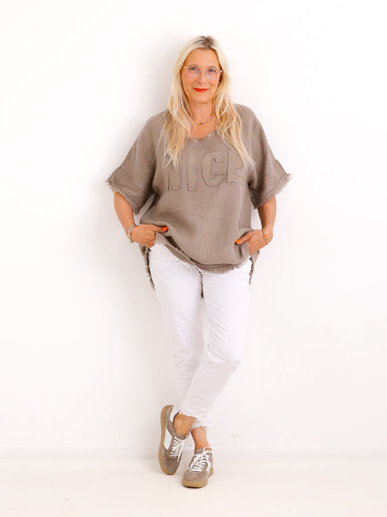 Oversize Leinen-Shirt SARAH.S mit Jersey-Rücken & Komfort-Stretch – Gr. 36-46